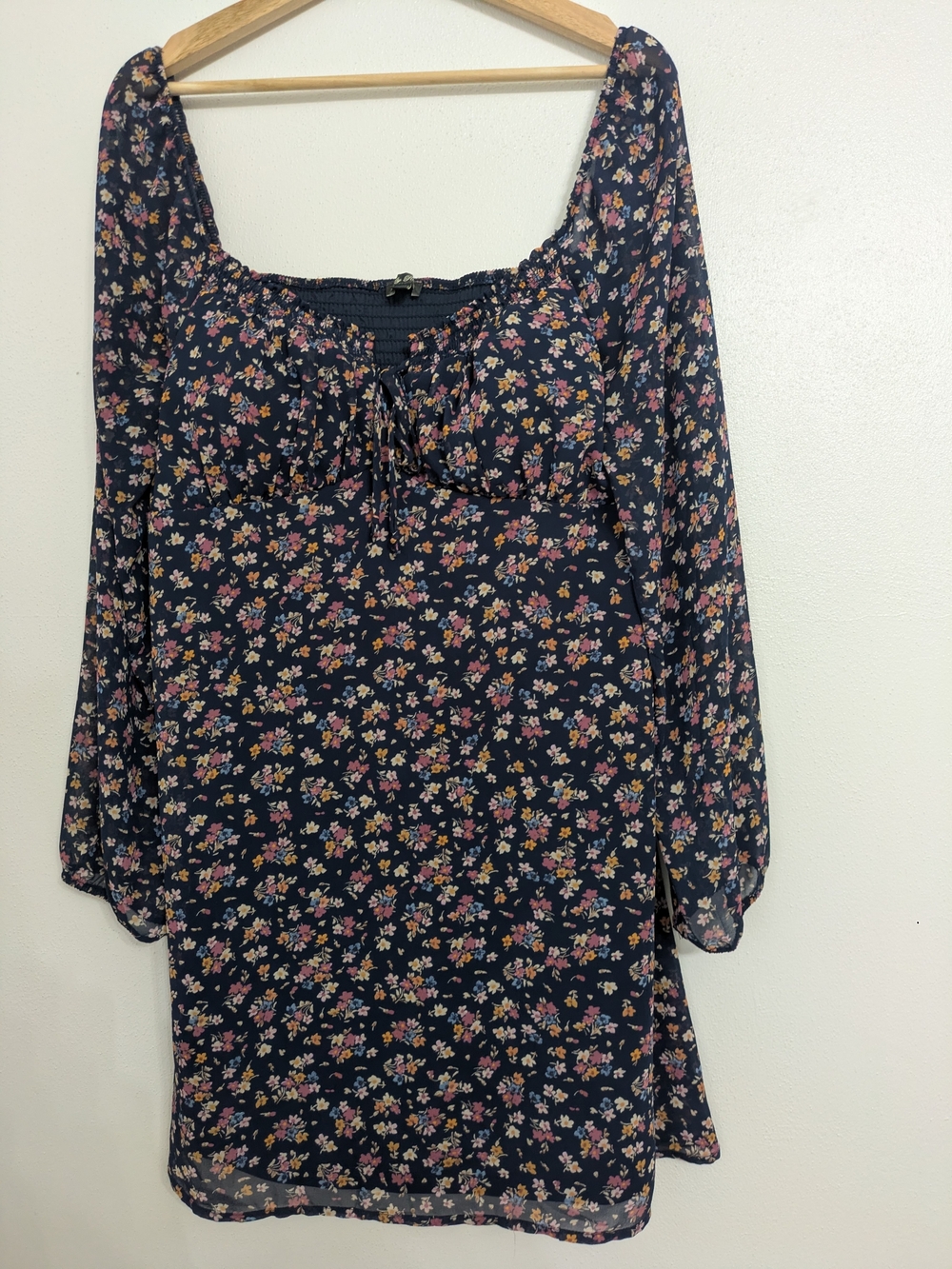 Lily Rose Navy Floral Long-Sleeve Mini Dress